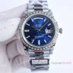 New 2024 / Super Clone Rolex Day-Date 40 QF V5 904L Blue Dial with Baguette Diamonds